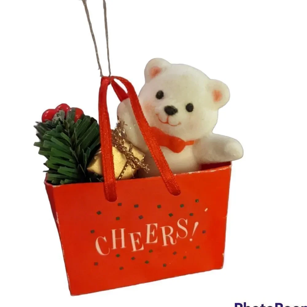 Vintage Teddy‎ bear in a bag ornament